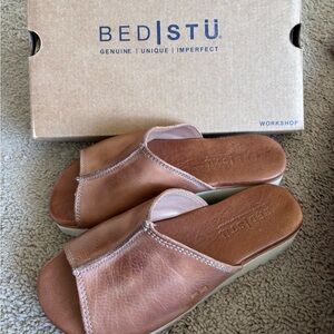 Bed Stu Fairlee II tan rustic leather slide sandal